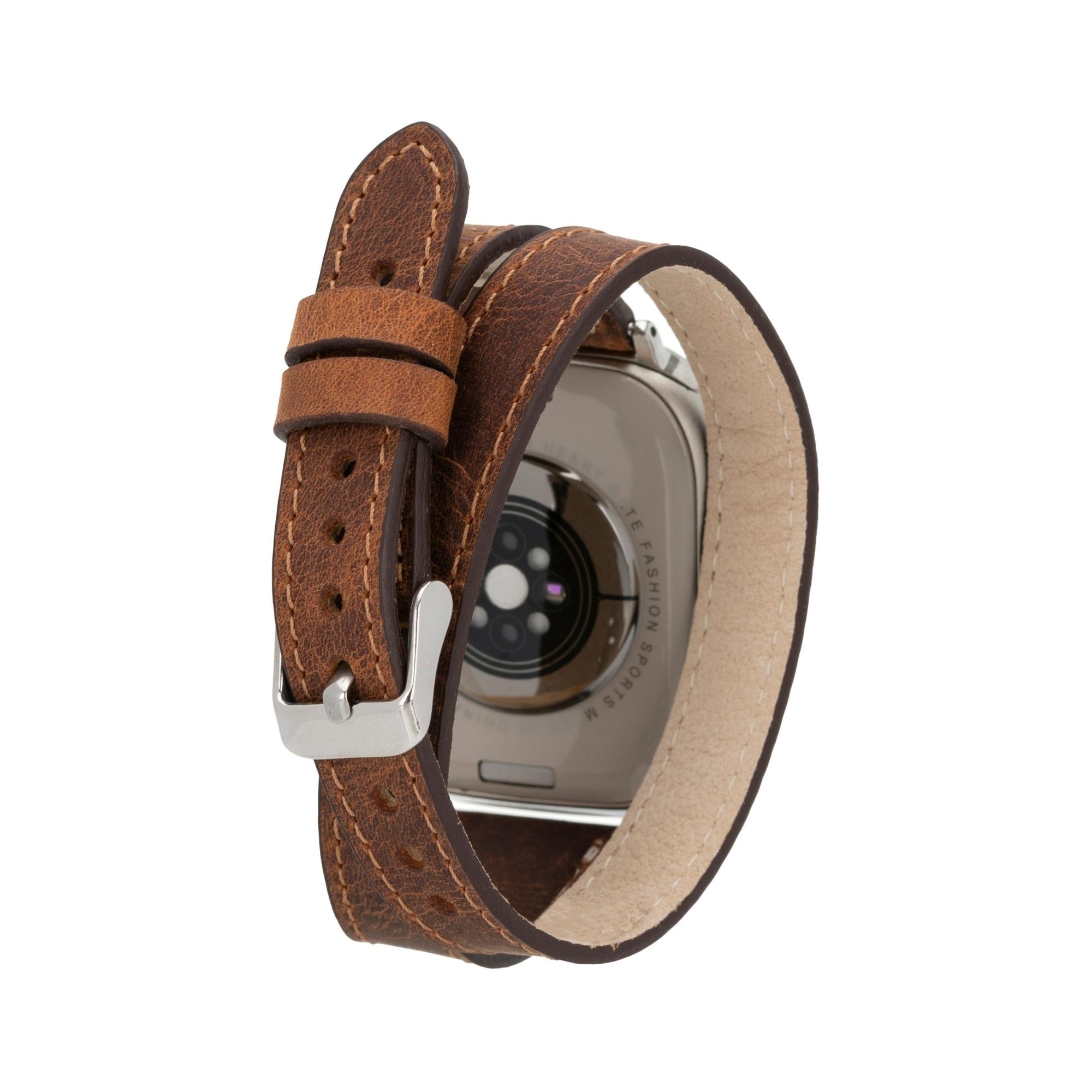 Vail Double Tour Leather Bands for Apple Watch 9, Ultra 2 and SE-Dark Brown-45mm--TORONATA