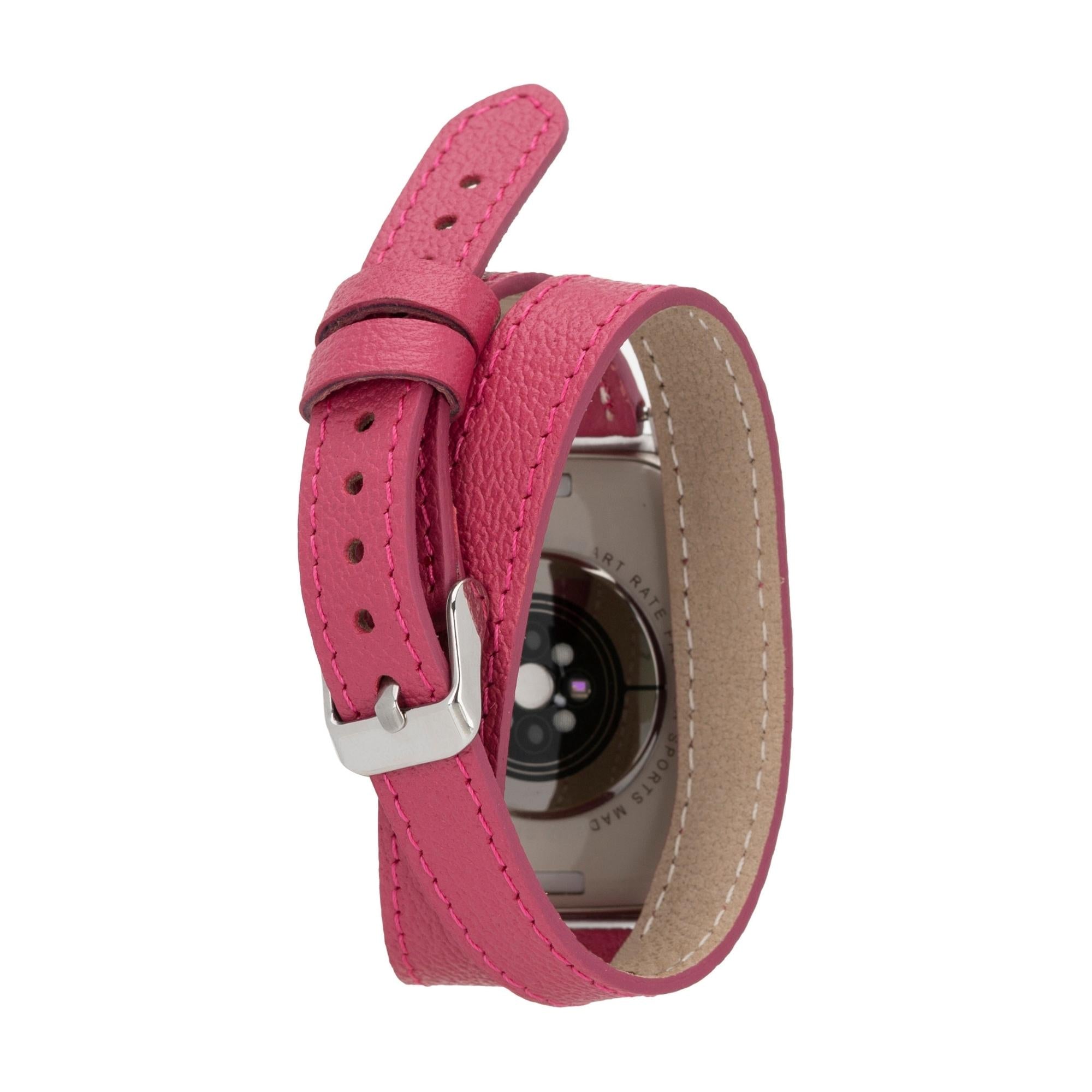 Vail Double Tour Leather Bands for Apple Watch 9, Ultra 2 and SE-Fuchsia-45mm--TORONATA