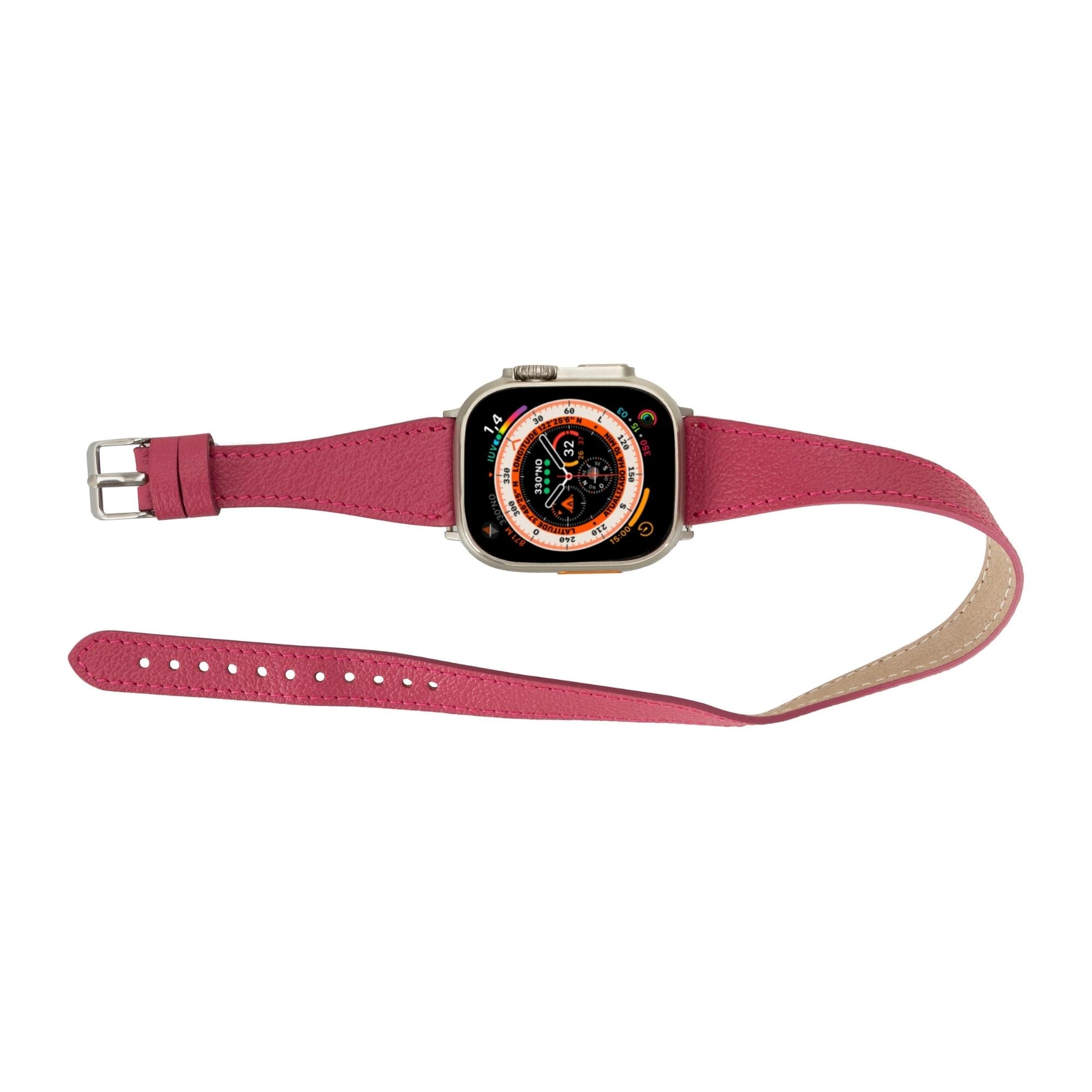 Vail Double Tour Leather Bands for Apple Watch 9, Ultra 2 and SE-Fuchsia-45mm--TORONATA