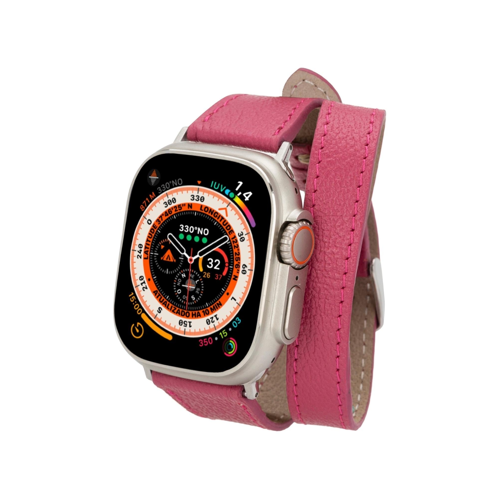 Vail Double Tour Leather Bands for Apple Watch 9, Ultra 2 and SE-Fuchsia-45mm--TORONATA