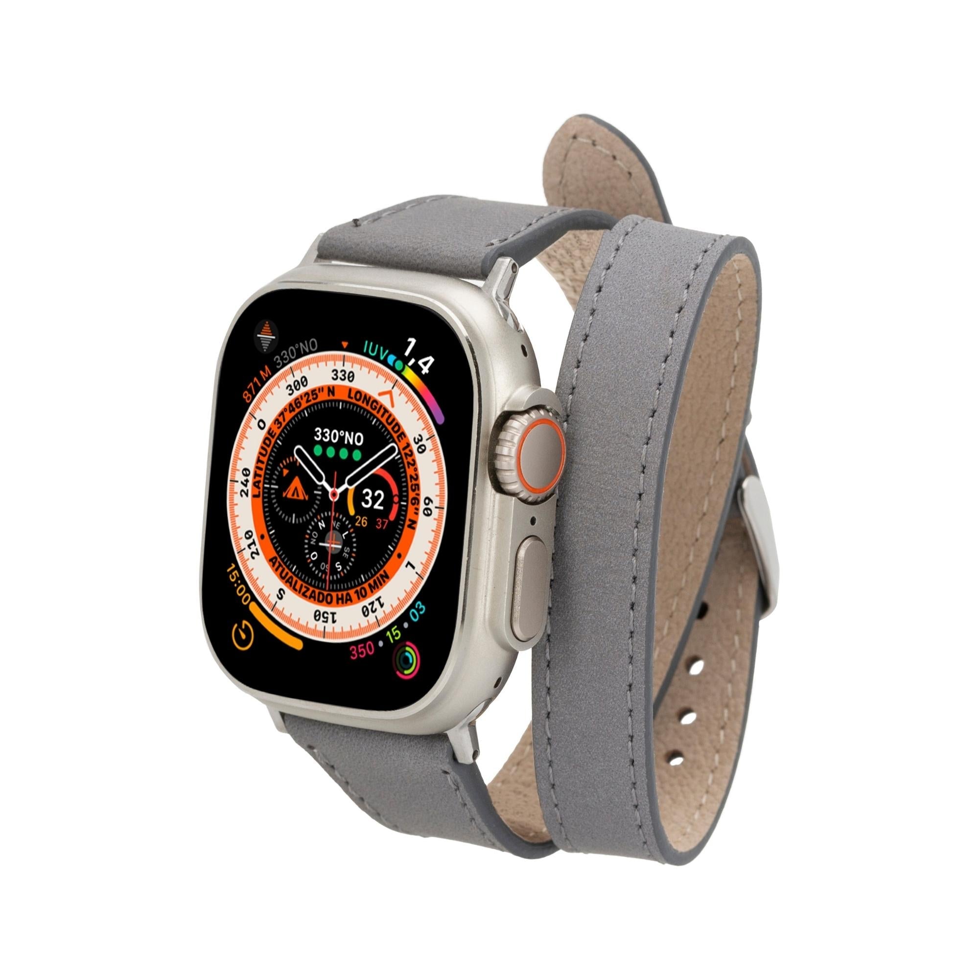 Vail Double Tour Leather Bands for Apple Watch 9, Ultra 2 and SE-Gray-45mm--TORONATA