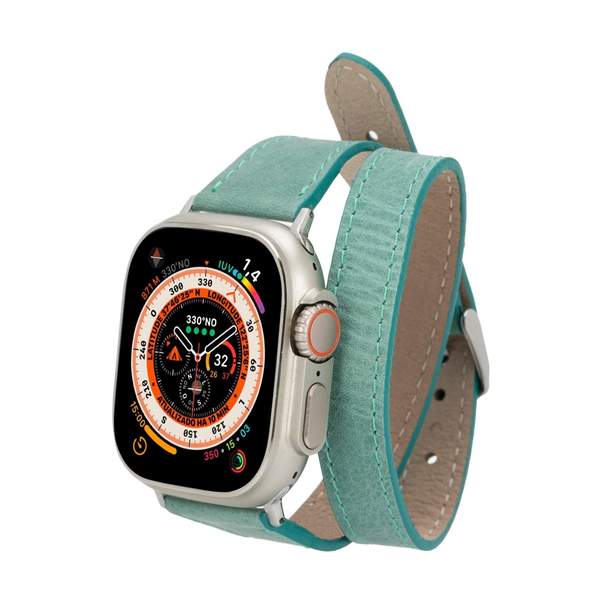 Vail Double Tour Leather Bands for Apple Watch 9, Ultra 2 and SE-Green-45mm--TORONATA