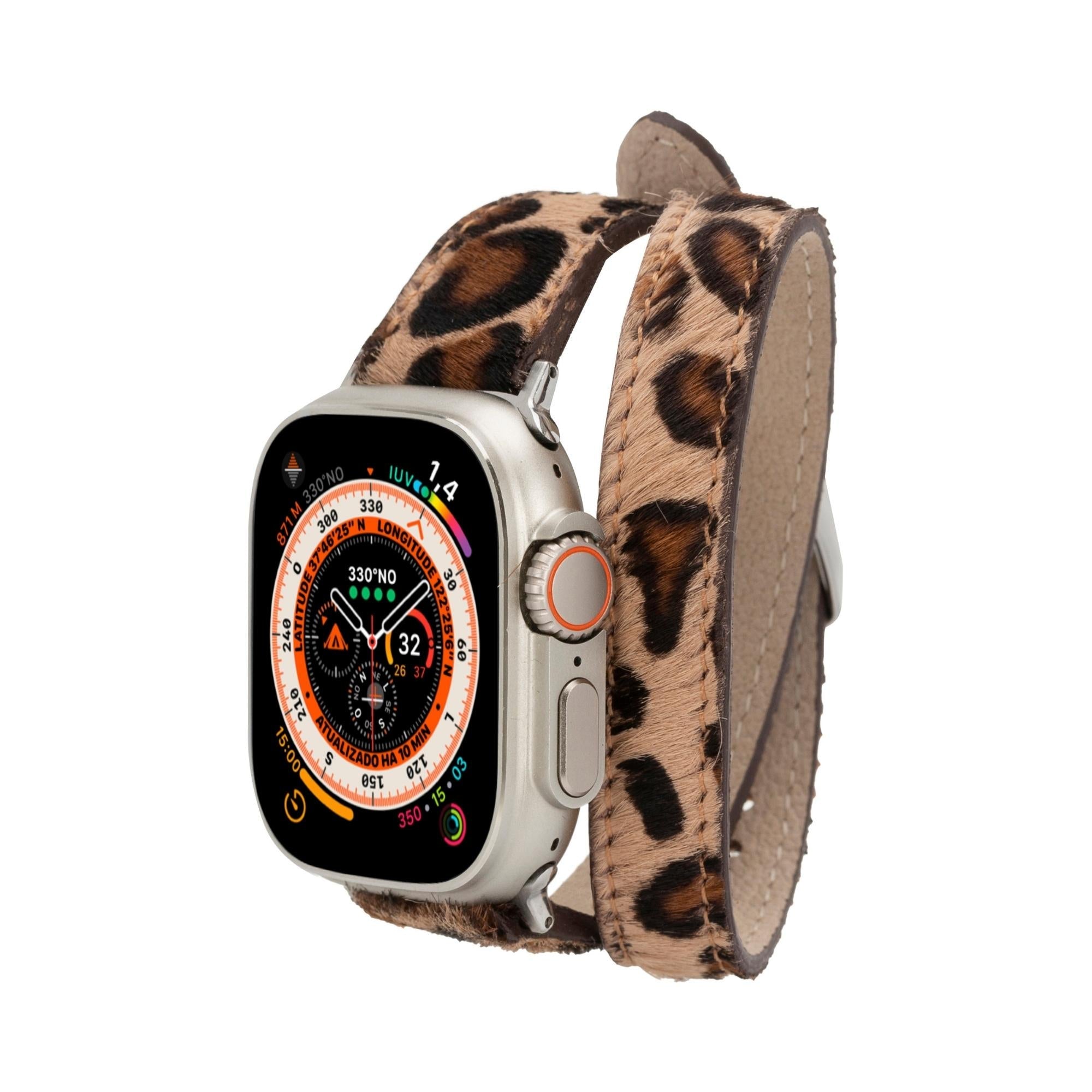 Vail Double Tour Leather Bands for Apple Watch 9, Ultra 2 and SE-Leopard-45mm--TORONATA