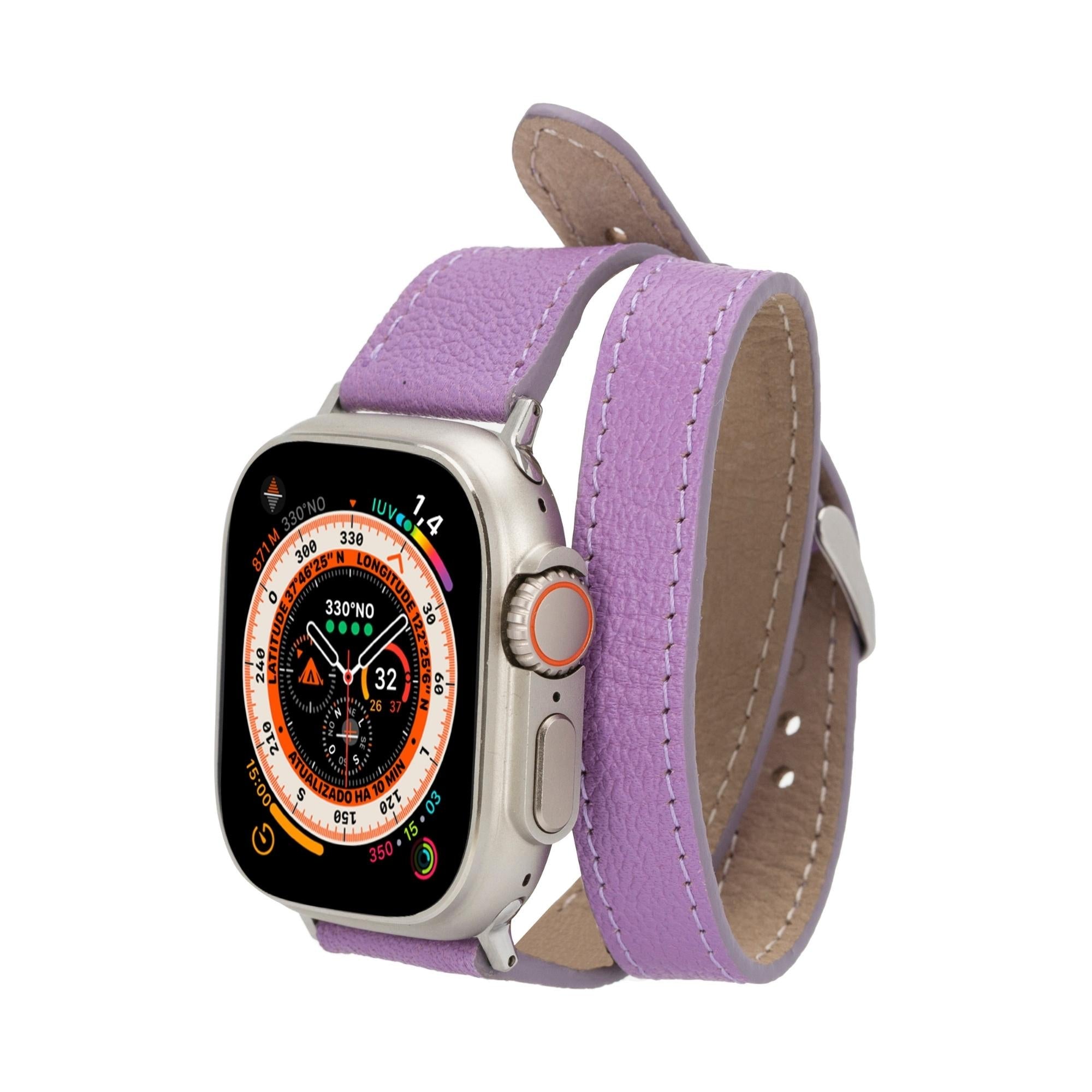 vail double tour leather bands for apple watch 9, ultra 2 and se - toronata - 