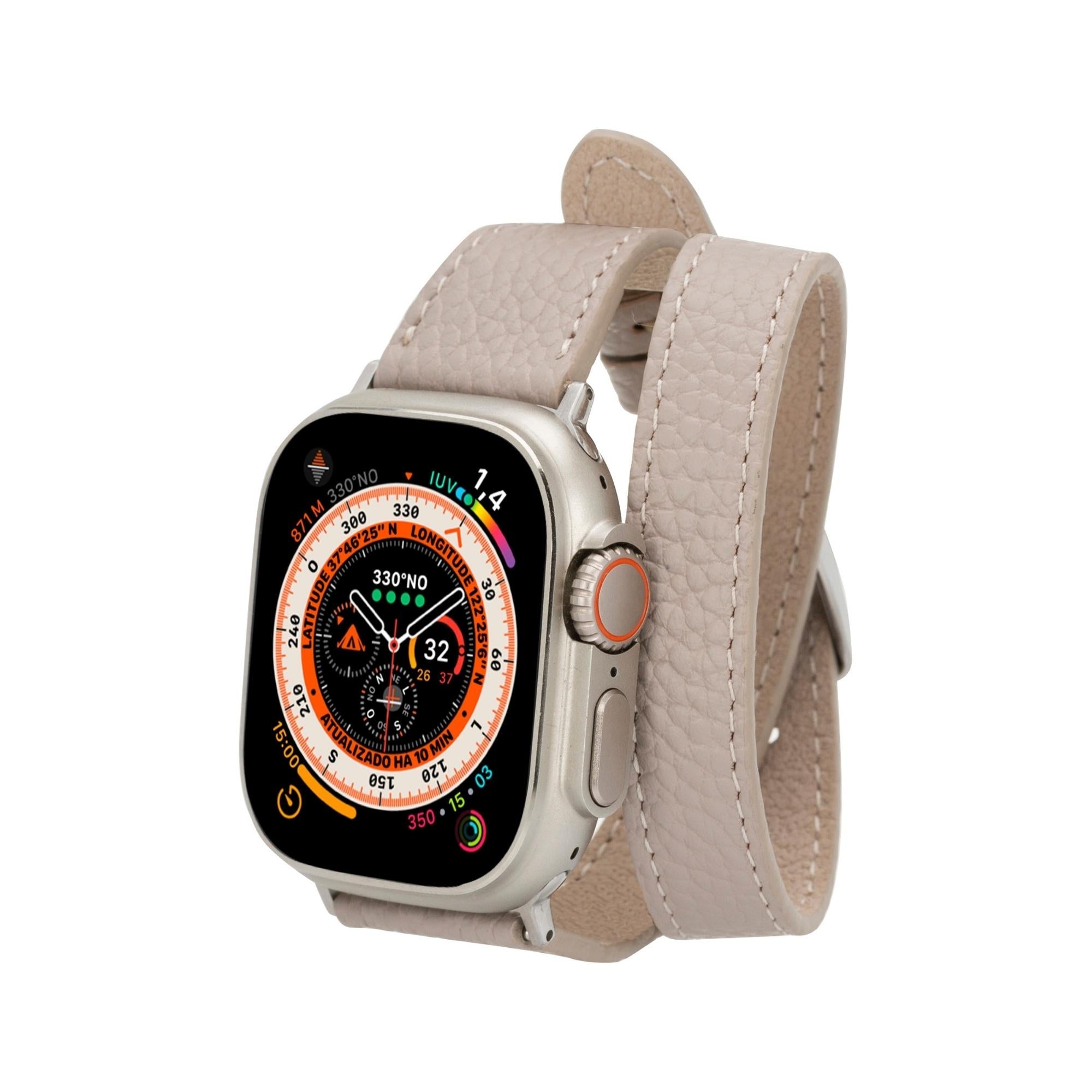 Vail Double Tour Leather Bands for Apple Watch 9, Ultra 2 and SE-Mink-45mm--TORONATA