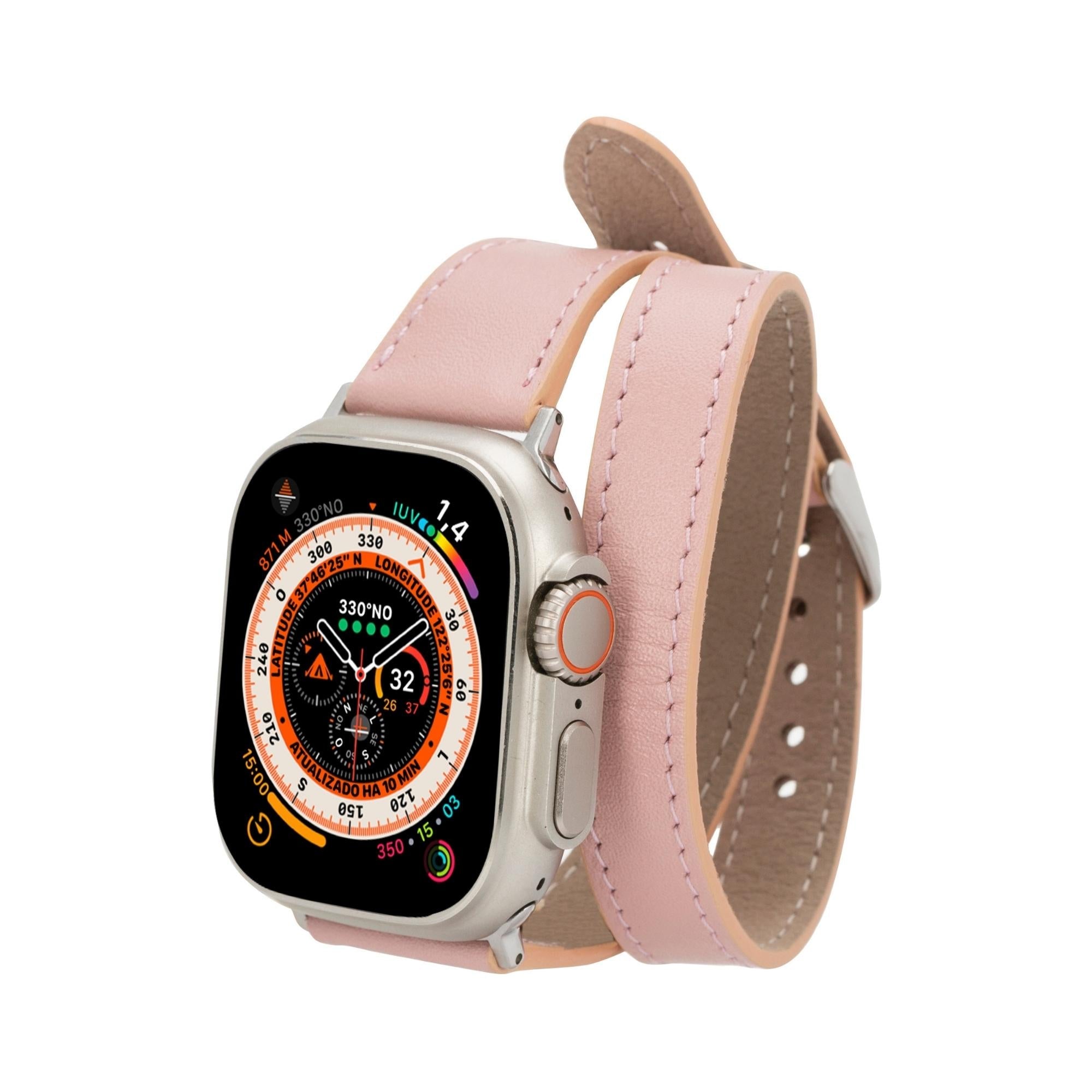 Vail Double Tour Leather Bands for Apple Watch 9, Ultra 2 and SE-Pink-45mm--TORONATA