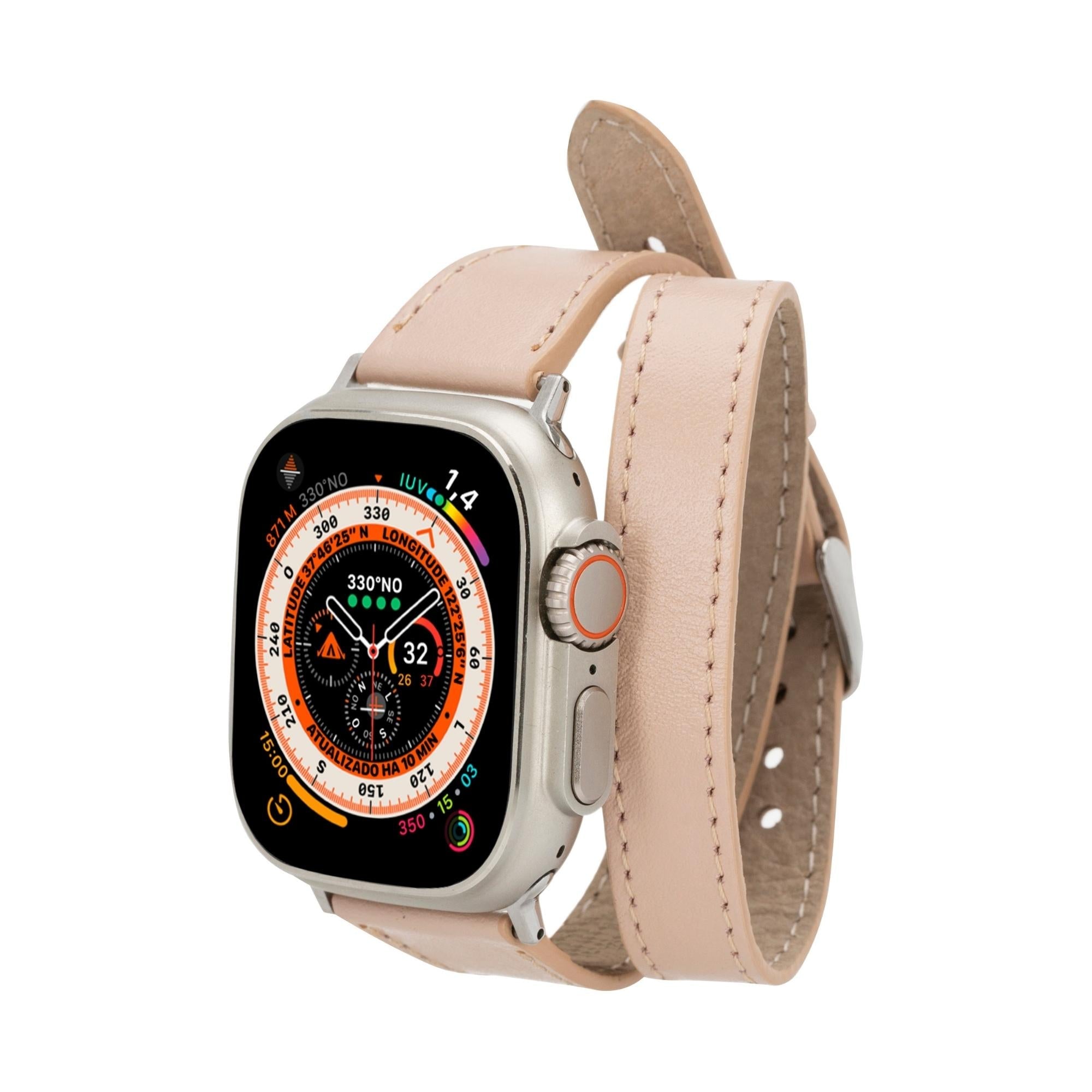 Vail Double Tour Leather Bands for Apple Watch 9, Ultra 2 and SE-Powder-45mm--TORONATA