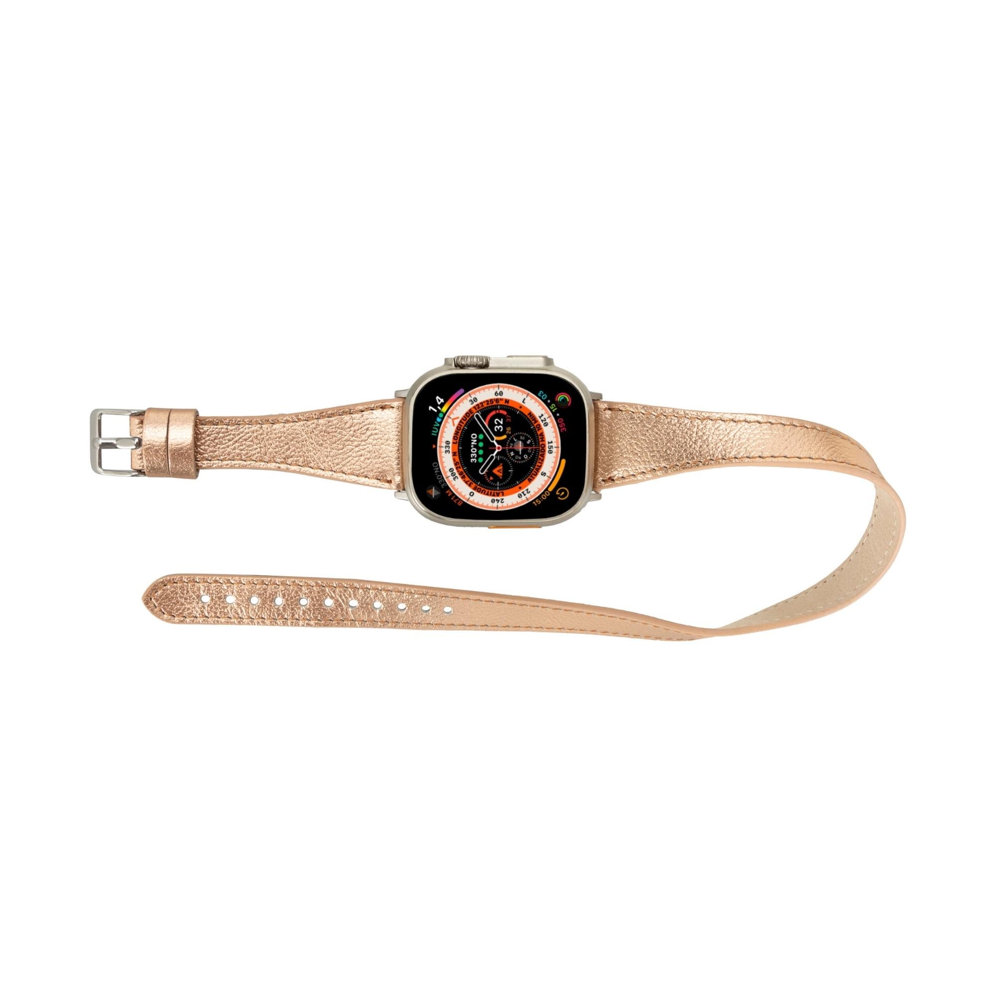 vail double tour leather bands for apple watch 9, ultra 2 and se - toronata - 