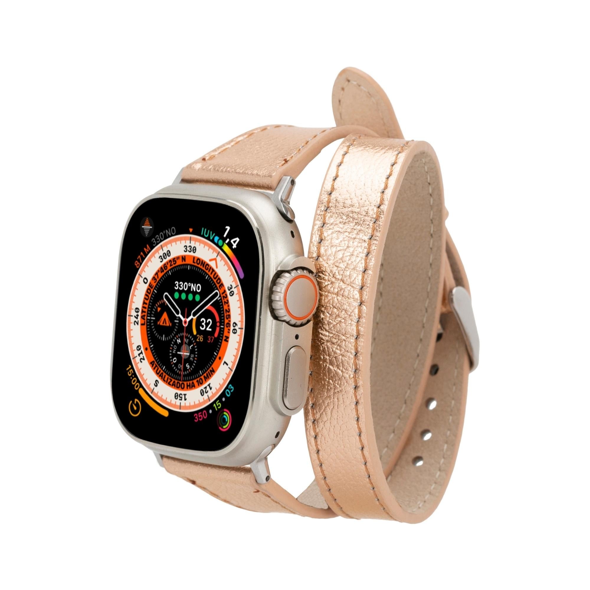 Vail Double Tour Leather Bands for Apple Watch 9, Ultra 2 and SE-Shiny Powder-45mm--TORONATA