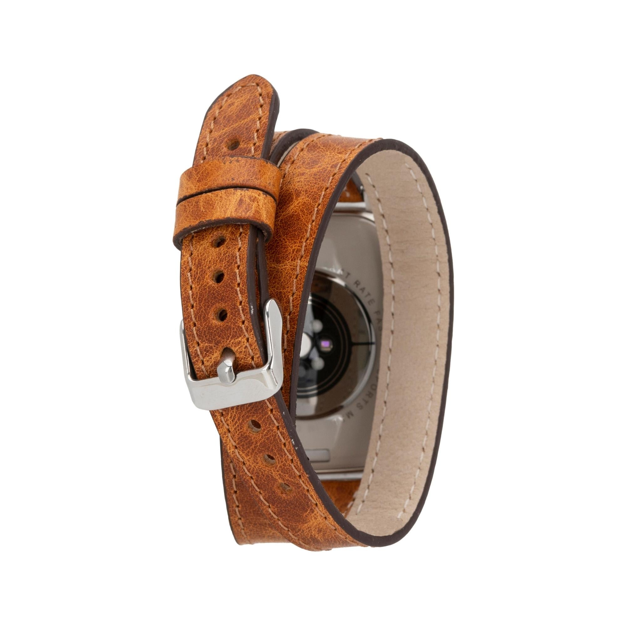 Vail Double Tour Leather Bands for Apple Watch 9, Ultra 2 and SE-Vegetal Tan-45mm--TORONATA