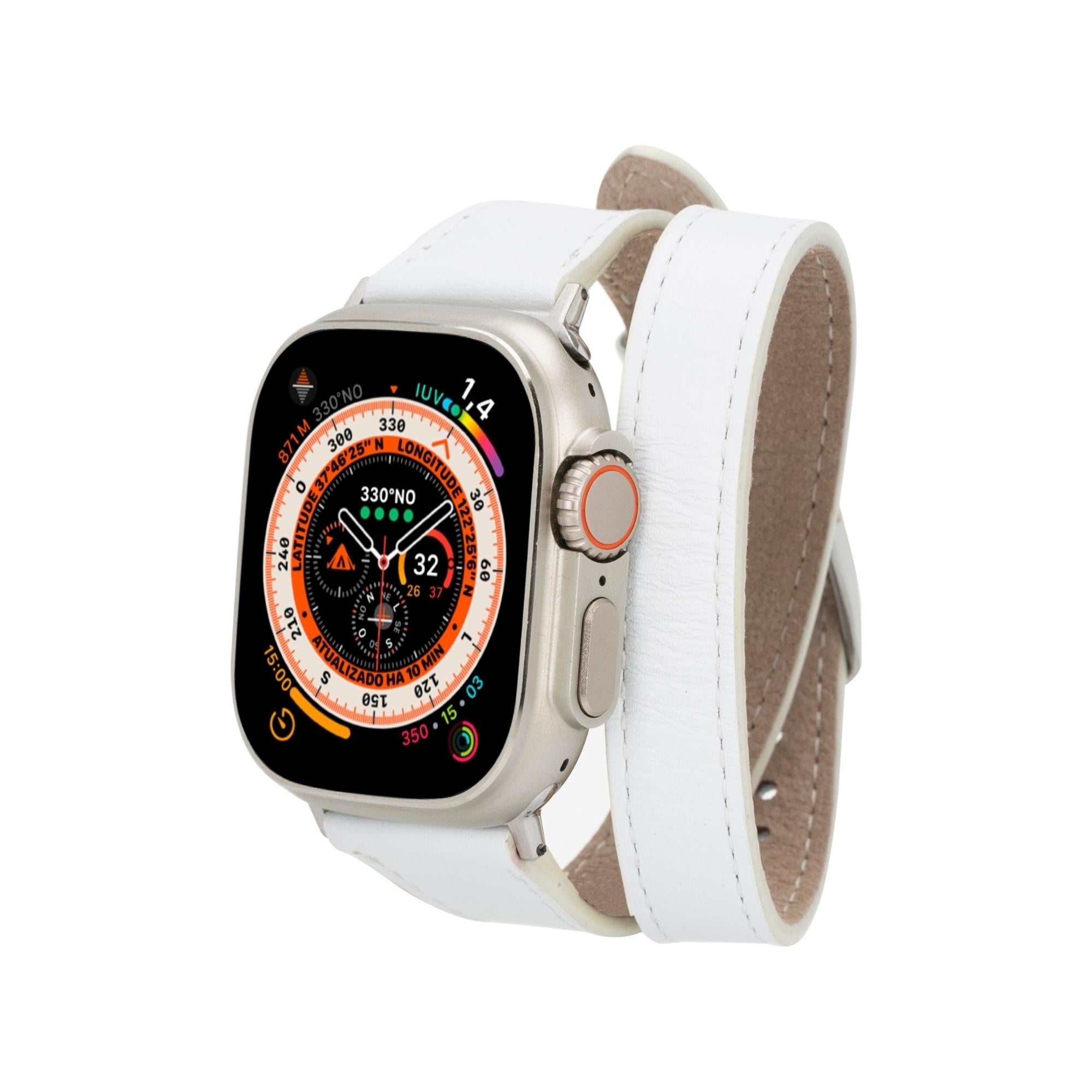 Vail Double Tour Leather Bands for Apple Watch 9, Ultra 2 and SE-White-45mm--TORONATA