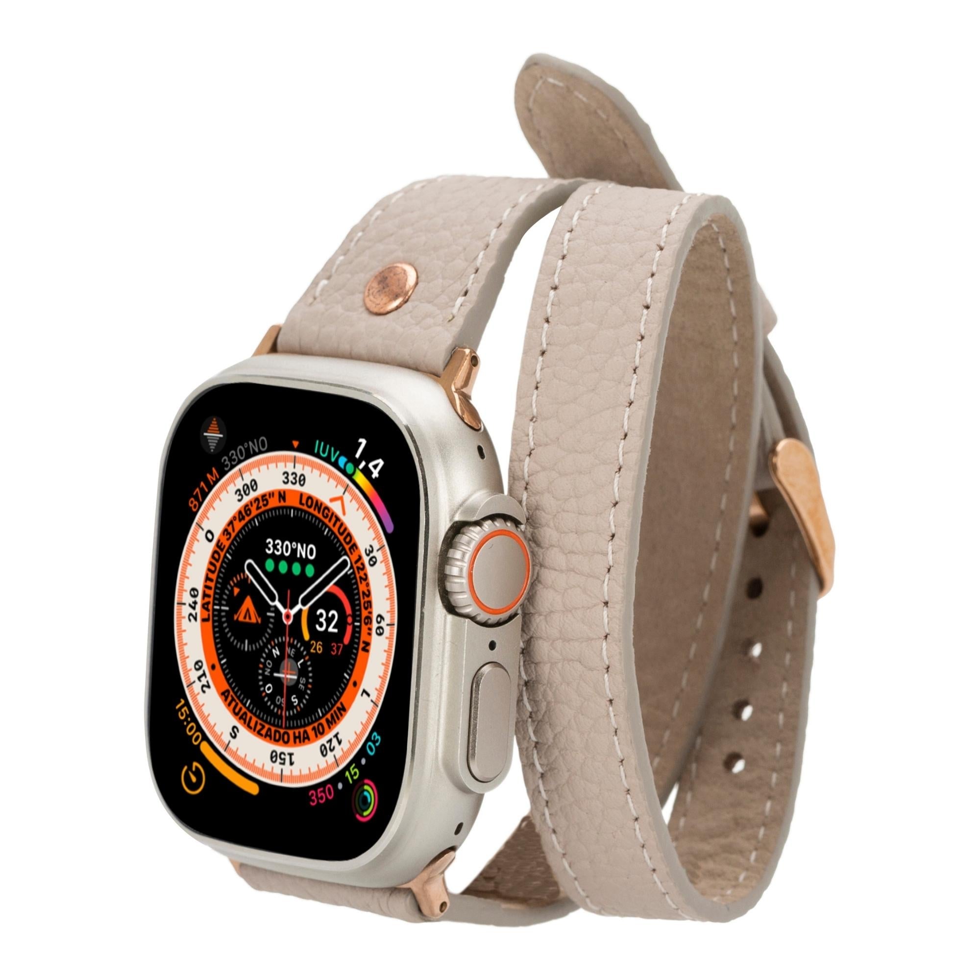 Vernon Double Tour Leather Bands for Apple Watch 9, Ultra 2 and SE-Mink-49mm / 45mm / 44mm / 42mm--TORONATA