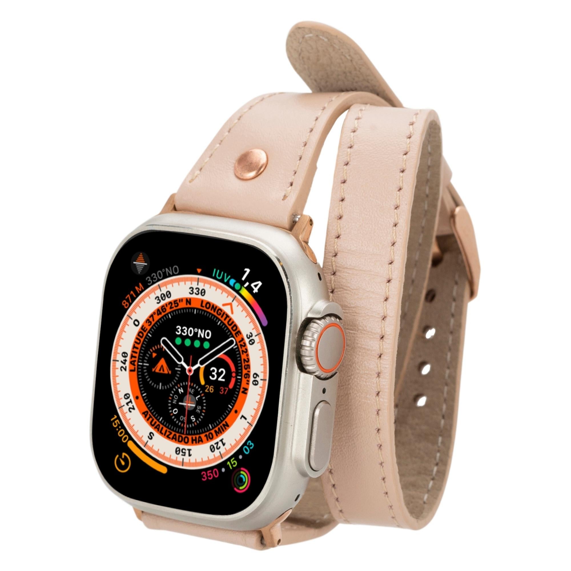 Vernon Double Tour Leather Bands for Apple Watch 9, Ultra 2 and SE-Powder-49mm / 45mm / 44mm / 42mm--TORONATA