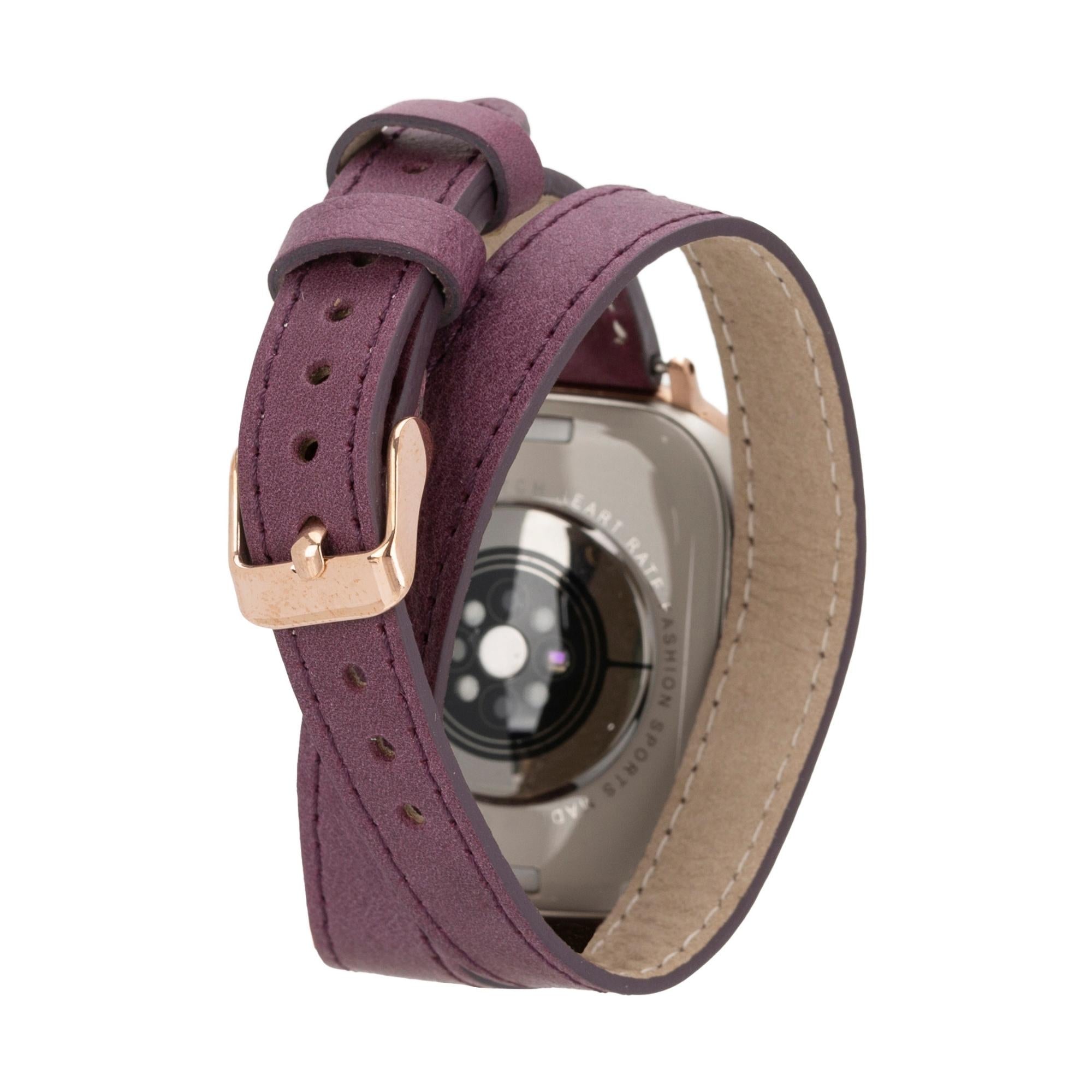 Vernon Double Tour Leather Bands for Apple Watch 9, Ultra 2 and SE-Purple-49mm / 45mm / 44mm / 42mm--TORONATA