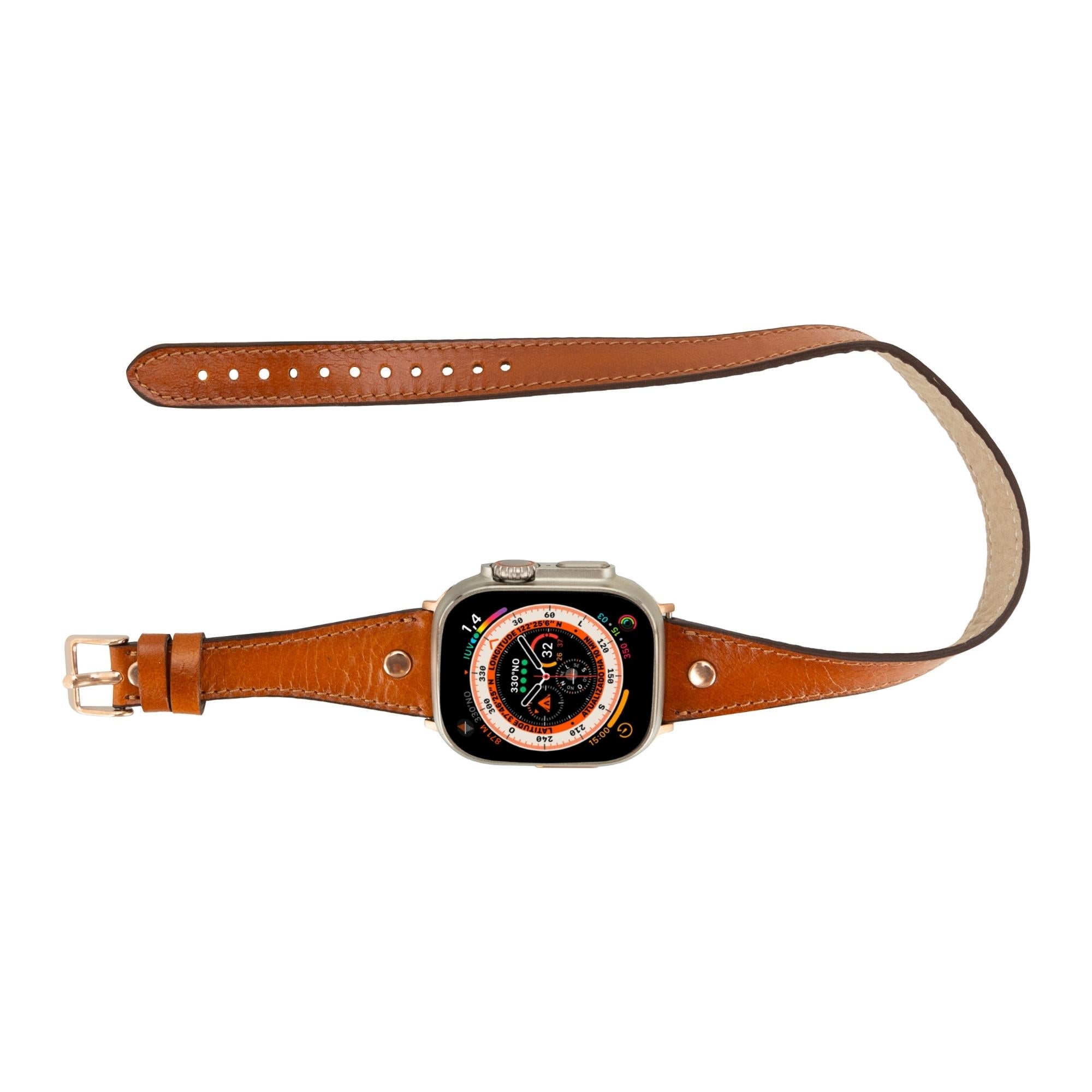 Vernon Double Tour Leather Bands for Apple Watch 9, Ultra 2 and SE-Tan-49mm / 45mm / 44mm / 42mm--TORONATA