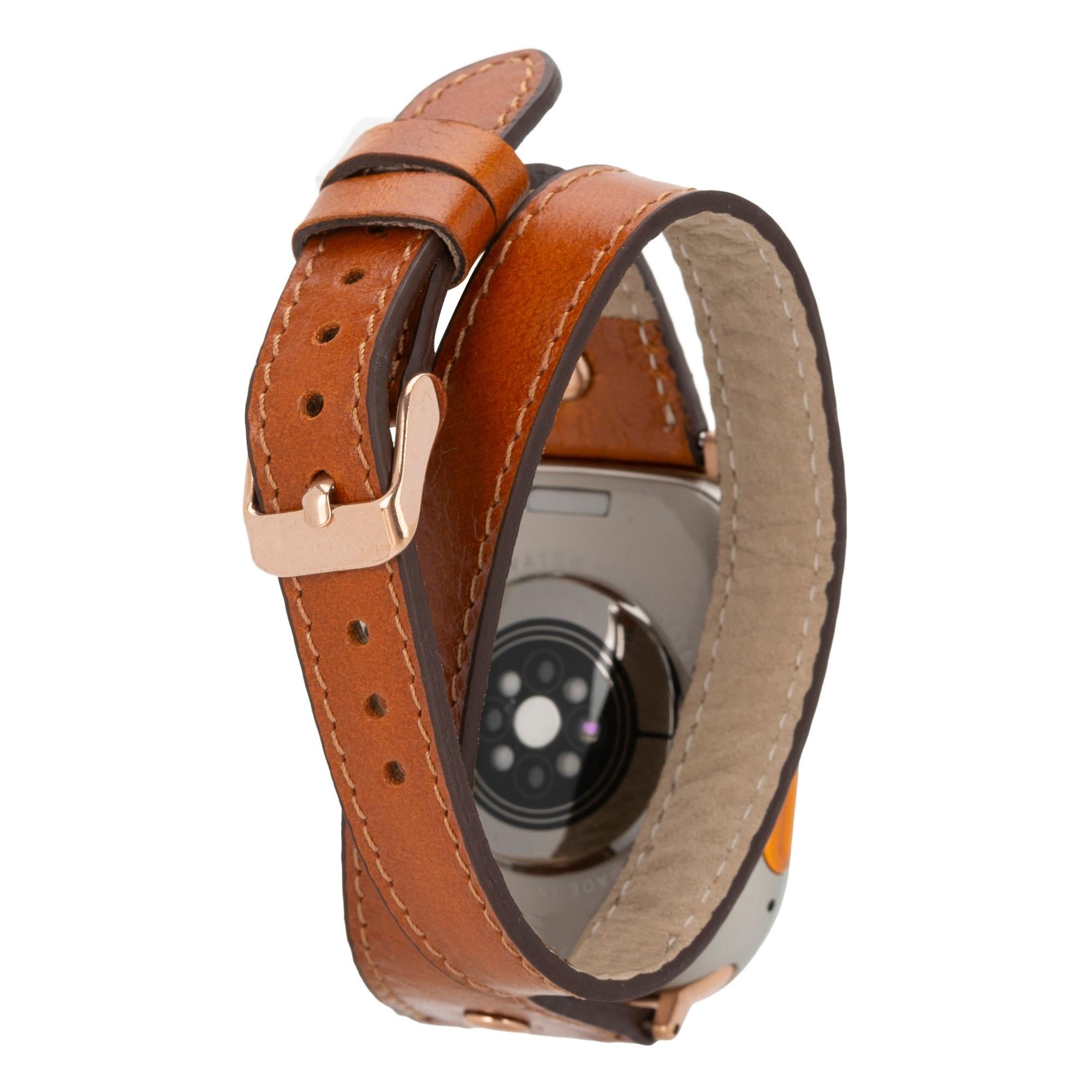 Vernon Double Tour Leather Bands for Apple Watch 9, Ultra 2 and SE-Tan-49mm / 45mm / 44mm / 42mm--TORONATA