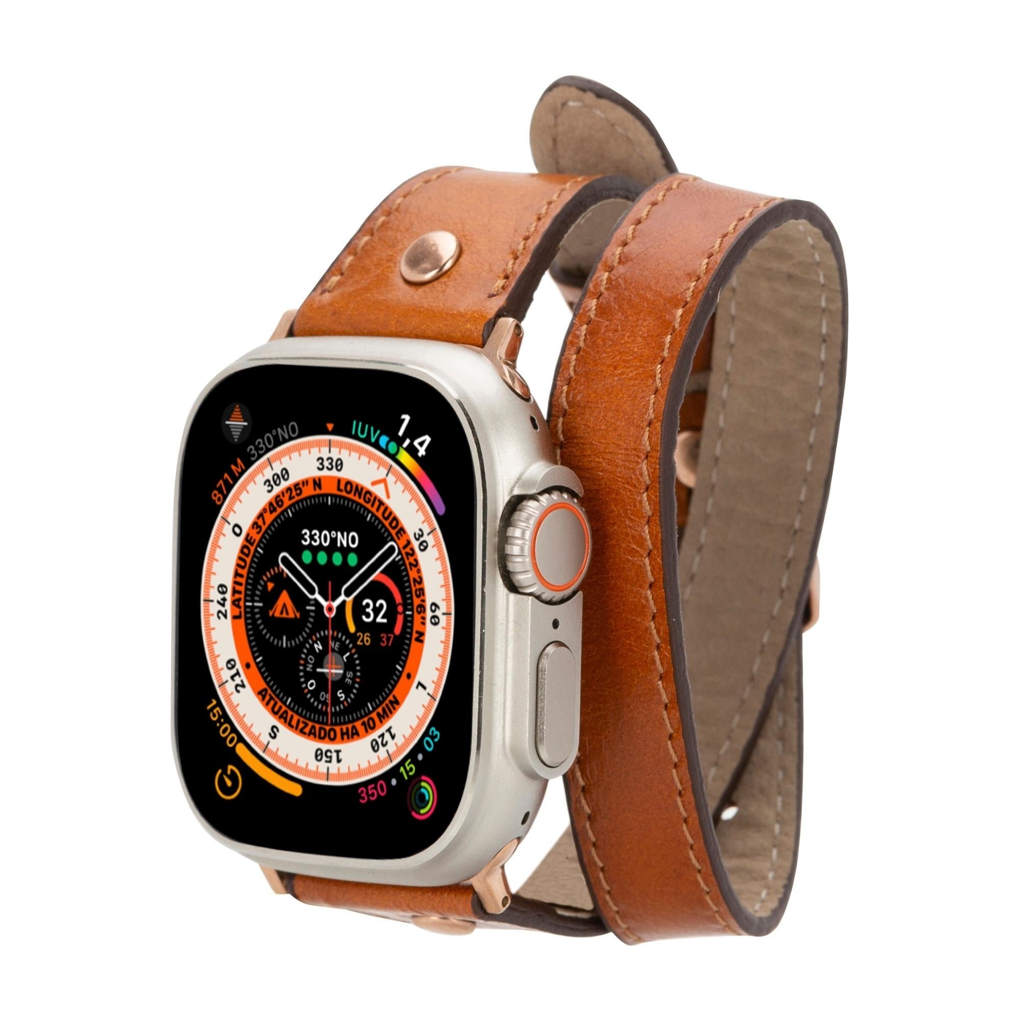 Vernon Double Tour Leather Bands for Apple Watch 9, Ultra 2 and SE-Tan-49mm / 45mm / 44mm / 42mm--TORONATA