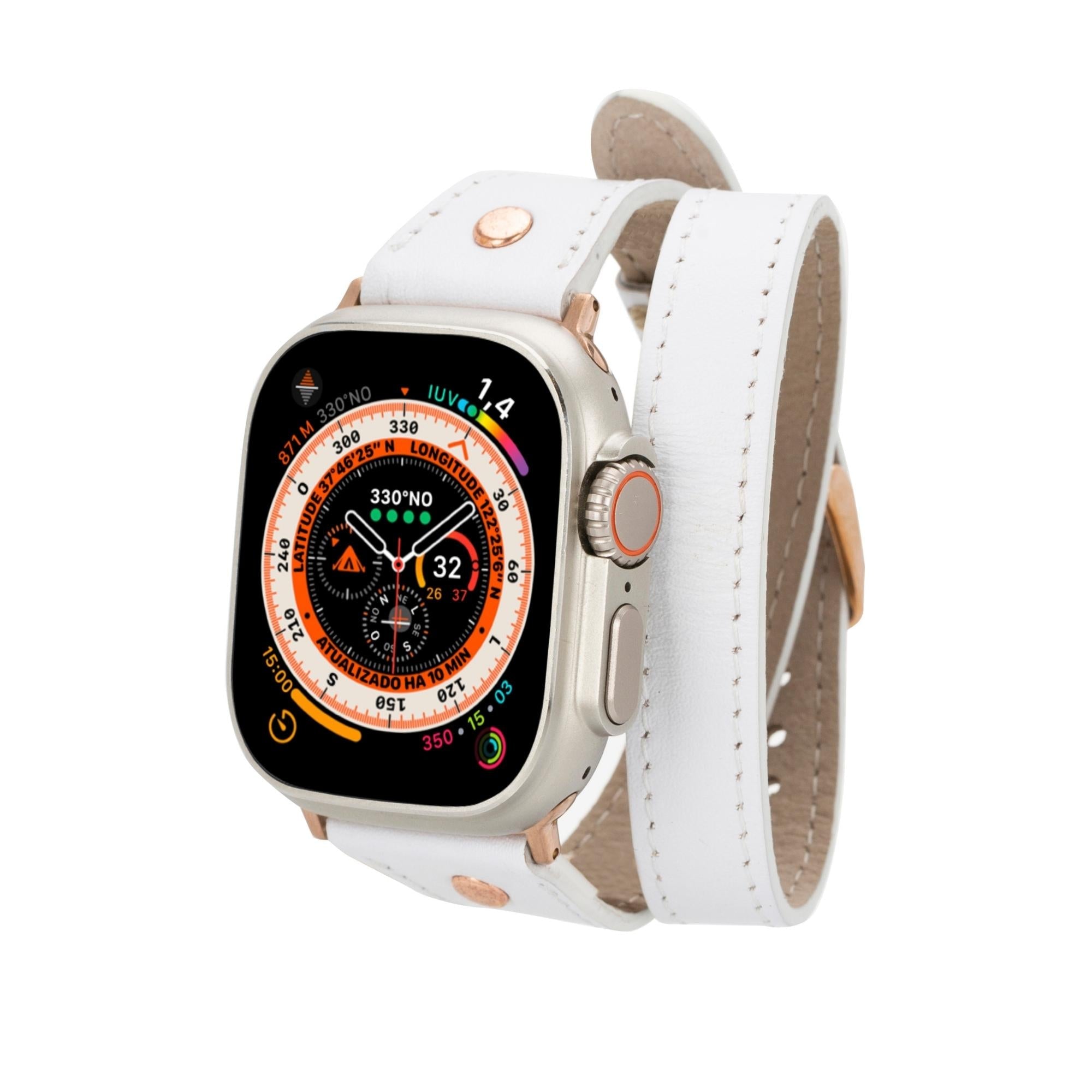Vernon Double Tour Leather Bands for Apple Watch 9, Ultra 2 and SE-White-49mm / 45mm / 44mm / 42mm--TORONATA
